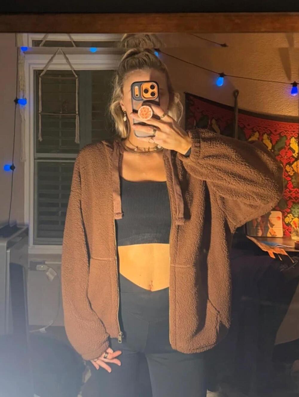 American Eagle S Brown Sherpa Zip Hoodie | Teddy Fleece Jacket